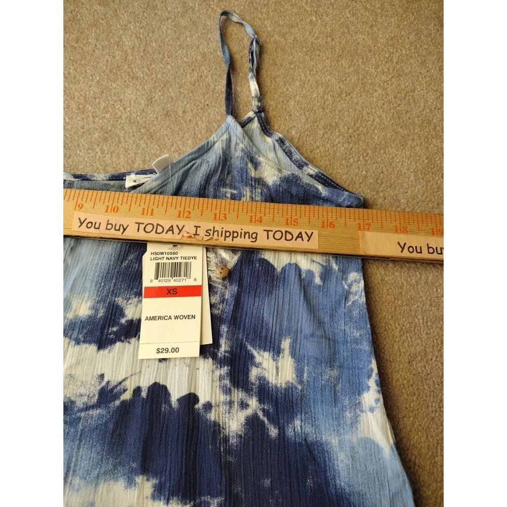 Hippie Tank Top Woman XS Light Blue Tie Dye Crinkle Spaghetti Strap Beach Travel - Picture 2 of 7